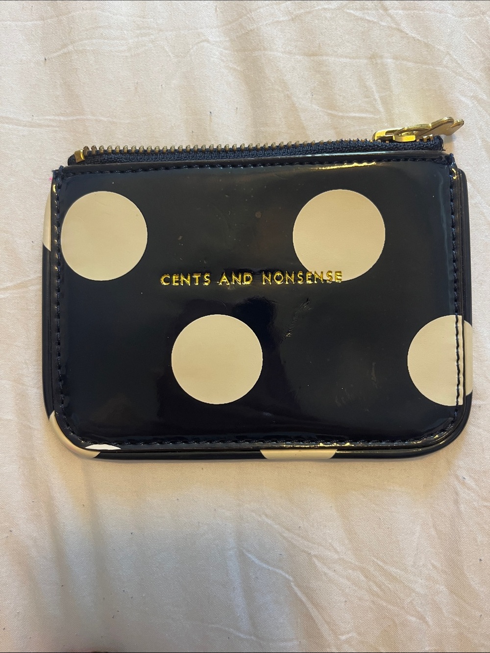 kate spade navy patent polka dot coin pouch with white dots